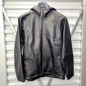 Theory Mens Black Leather Zip-Up Hoodie